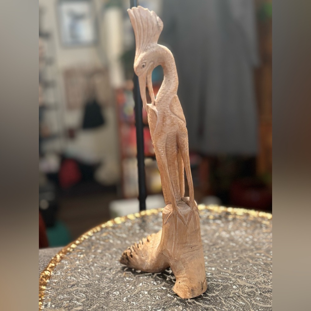 1930s Art Deco Organic Root Wood Root Hand Carved Heron Folk Art Statue 11in - Picture 3 of 13